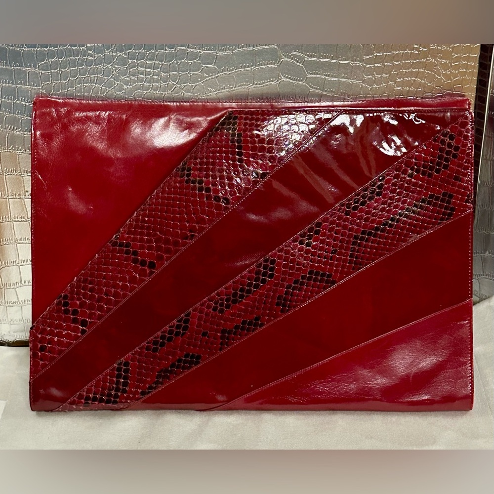 Vintage Aldrovandi Red Snakeskin Pattern Envelope Clutch Made in Italy